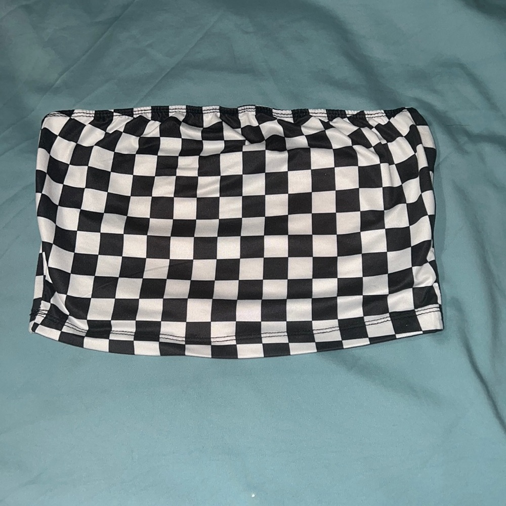 Black and white checker print tube top